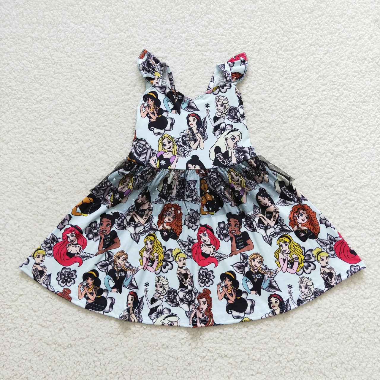 GSD0460 Cartoon Princess Print Girls Halloween Knee Length Dress