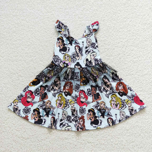 GSD0460 Cartoon Princess Print Girls Halloween Knee Length Dress