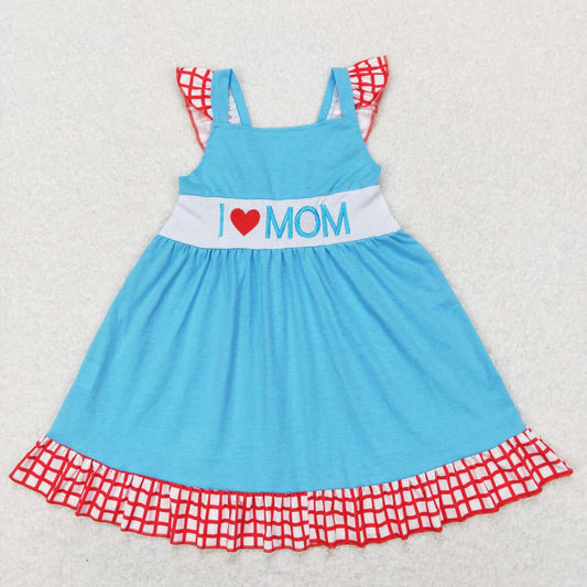 Sibling Toddler Girls  I Love Mom Flutter Sleeve Dress and Bubble Romper