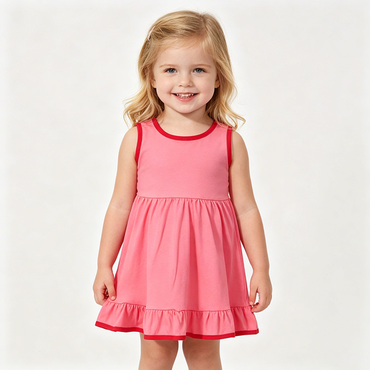 GSD0656 Watermelon Cotton Girls Sleeveless Knee Length Dress
