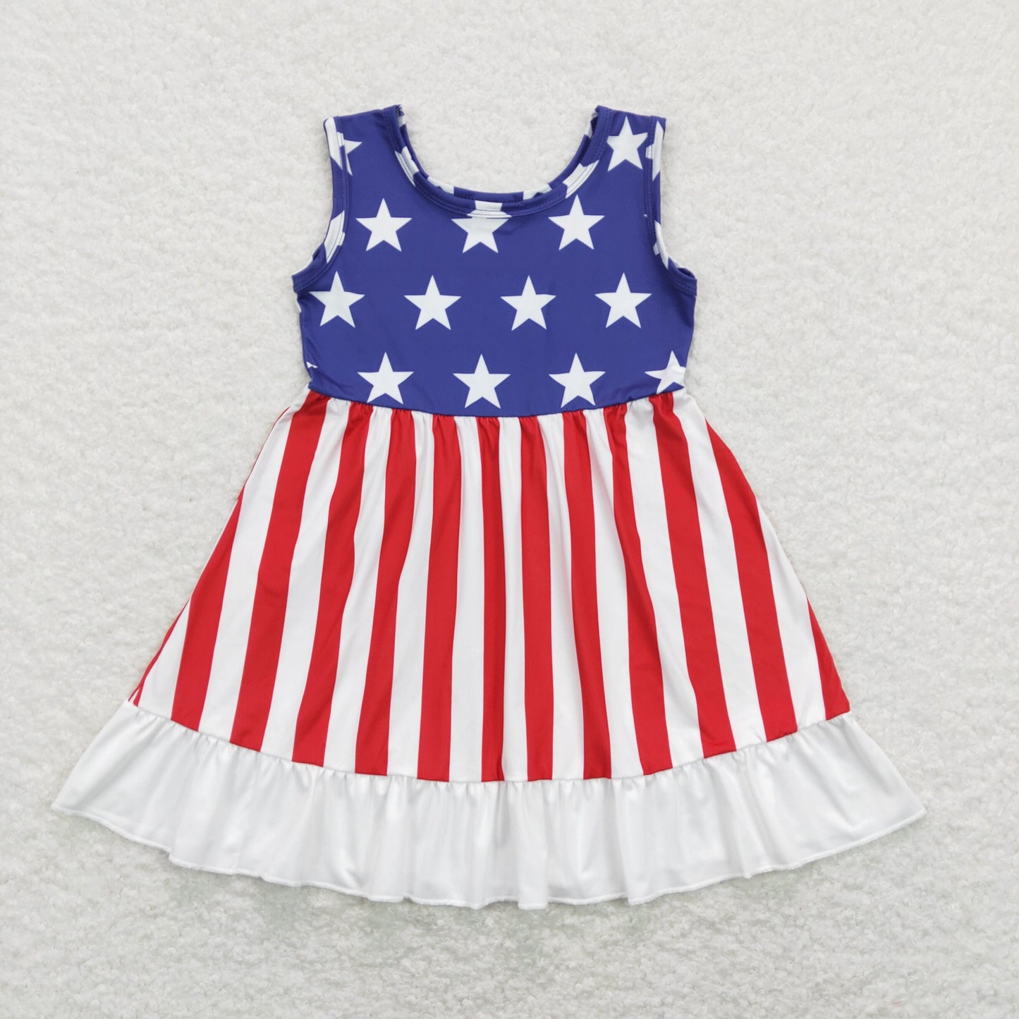 Sibling Baby Girls Sleeveless Bows Stars 4th of July Ruffle Knee Length Dresses