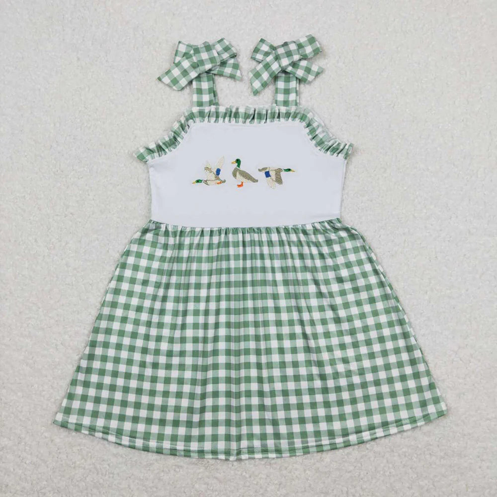 Boys Sibling Ducks Tunic Green Checkered Shorts Rompers Outfits Clothes Sets