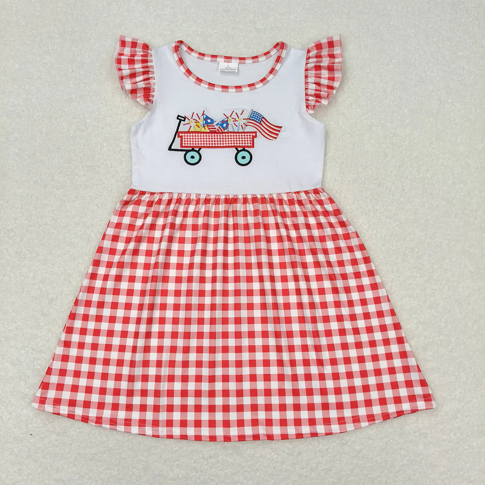 USA Patriotic Sibling Clothing 4th of July Truck Firework Embroidery Outfit
