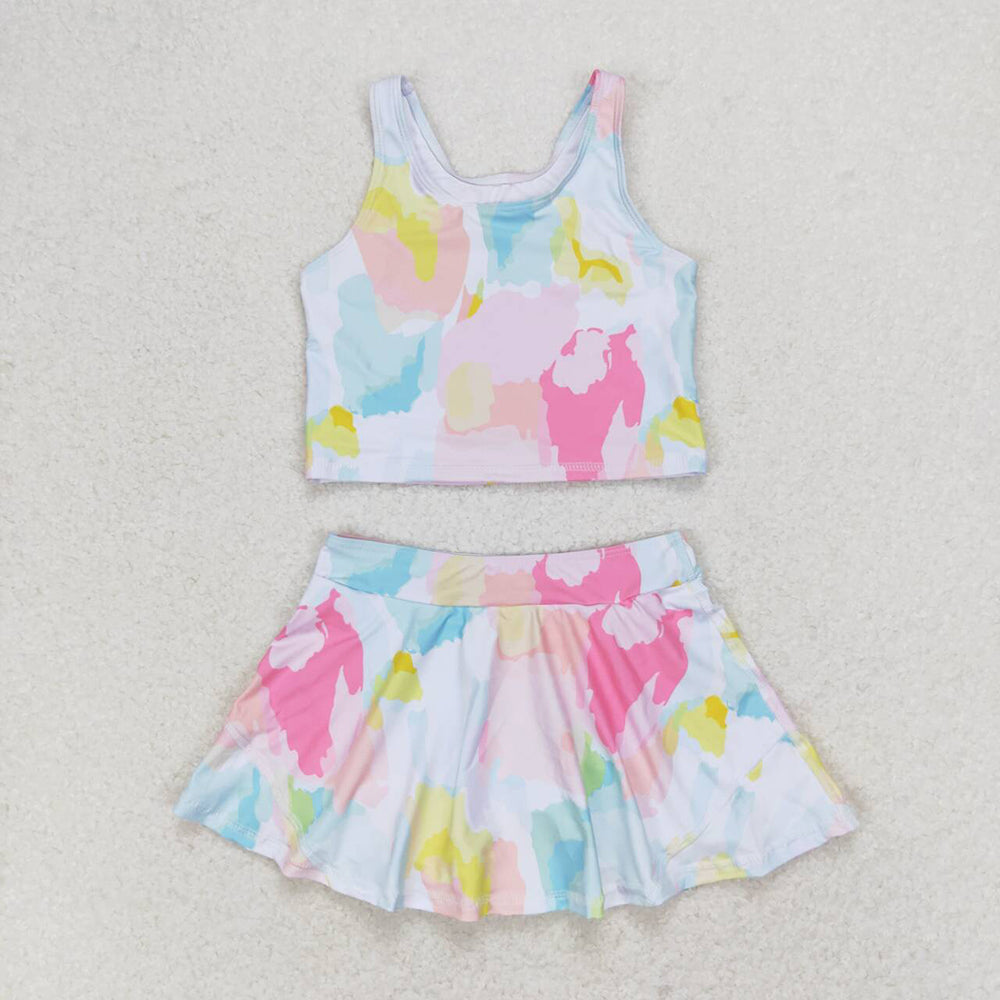 6 Print Tank Top Skirts Shorts Girls Summer Yoga Clothes Set Sibling Wear