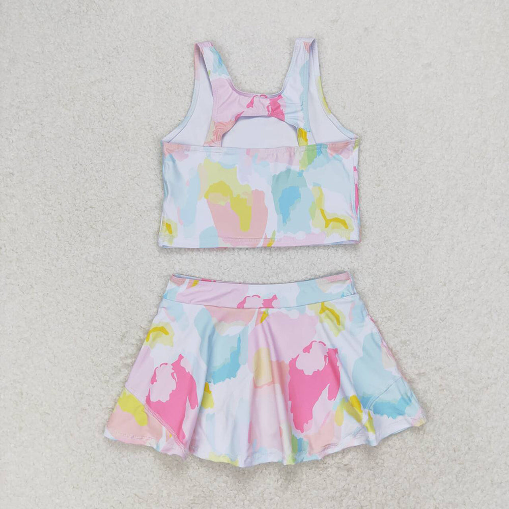 6 Print Tank Top Skirts Shorts Girls Summer Yoga Clothes Set Sibling Wear