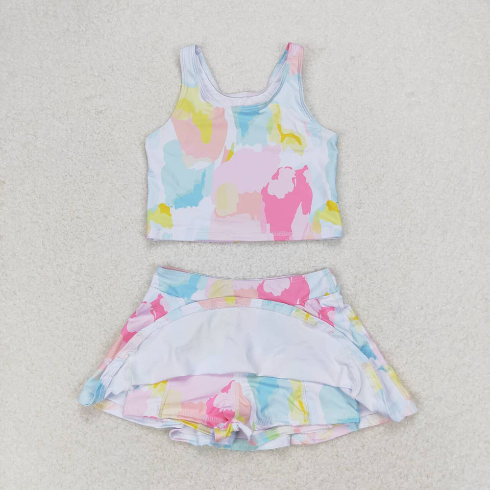 6 Print Tank Top Skirts Shorts Girls Summer Yoga Clothes Set Sibling Wear
