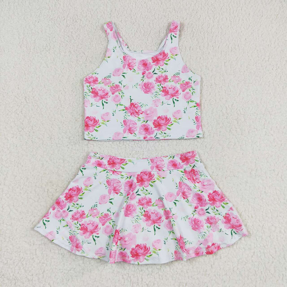 6 Print Tank Top Skirts Shorts Girls Summer Yoga Clothes Set Sibling Wear