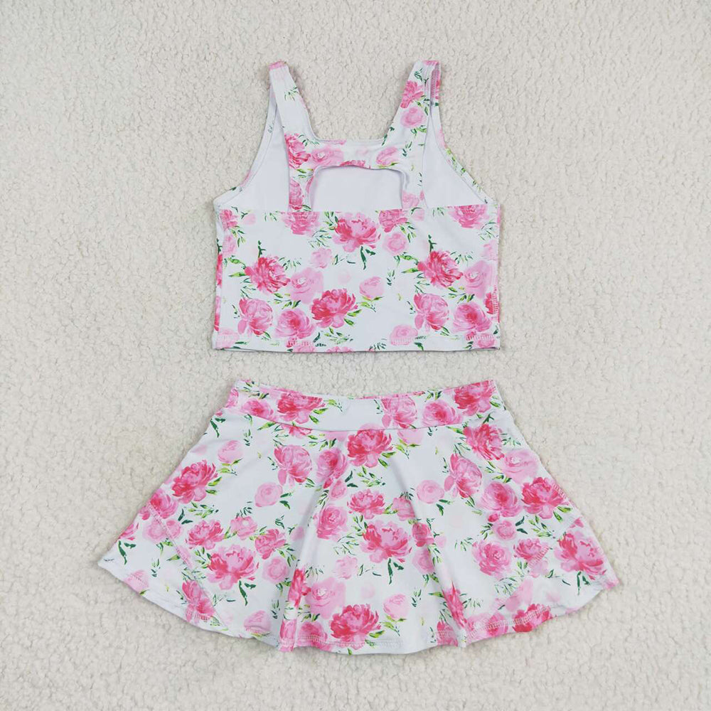 6 Print Tank Top Skirts Shorts Girls Summer Yoga Clothes Set Sibling Wear