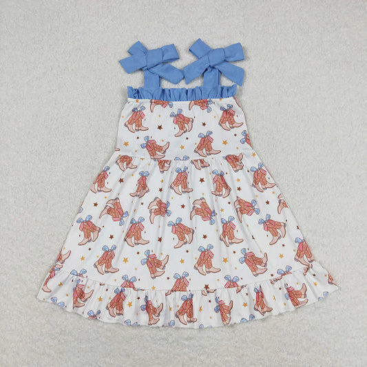 Sibling Baby Girls Straps Boots Bows Western Rompers Dresses