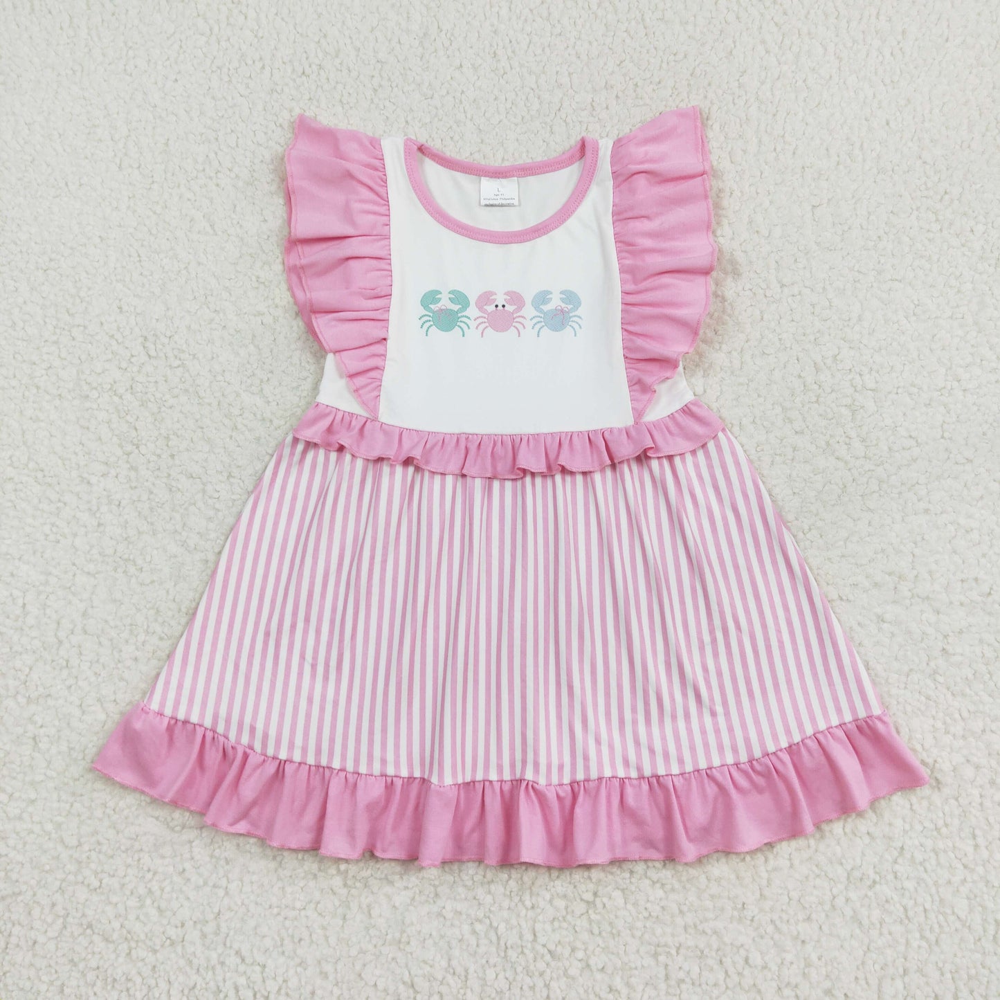 Baby Girls Sibling Crabs Pink Summer Sibling Rompers Dresses Clothes Sets