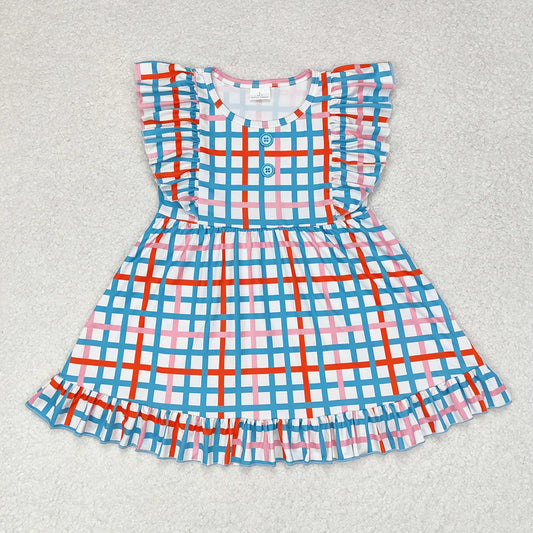 Baby Girls Blue Gingham Ruffle Sleeve Dress