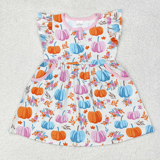 Baby Girls Colorful Pumpkin Knee Length Dress With Pocket