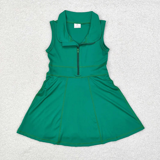 Baby Girls Green Solid Color Sleeveless Active Dress With Zipper
