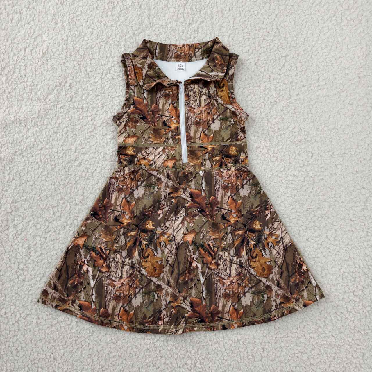 GSD1384 Camo Branch Print Girls Sleeveless Zipper Shorts Knee Length Yoga Dress