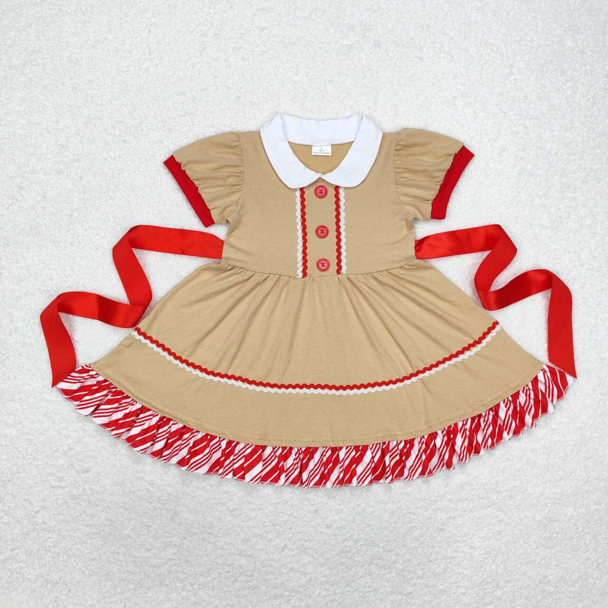 GSD1389 Gingerbread Design Girls Christmas Knee Length Ruffle Dress