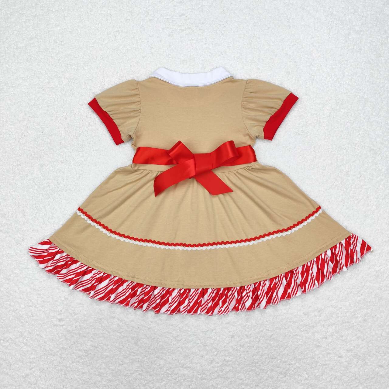 GSD1389 Gingerbread Design Girls Christmas Knee Length Ruffle Dress