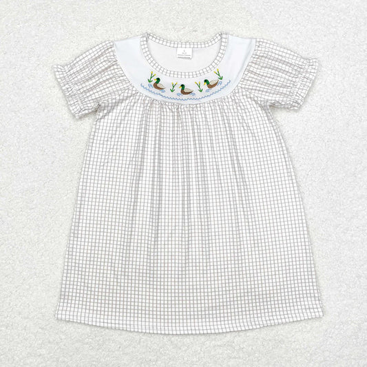 Sibling Green Checkered Ducks Dresses Rompers Clothes Sets