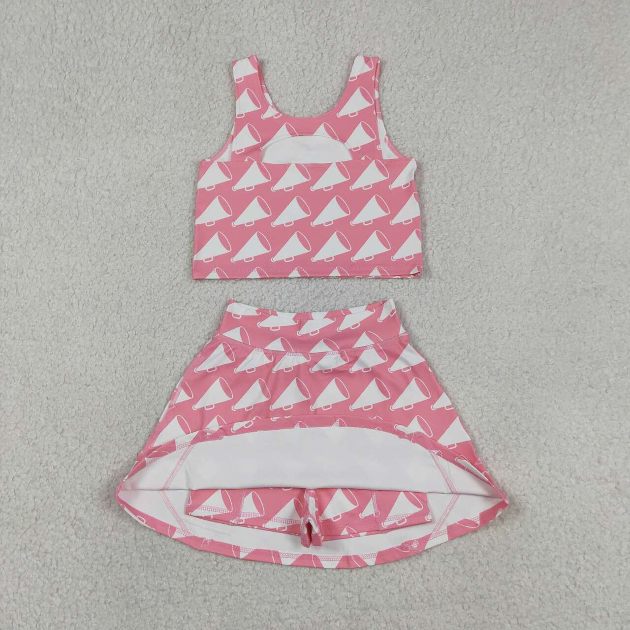 Girls Pink Megaphone Cheer Active Outfit - Crop Top & Skort Set
