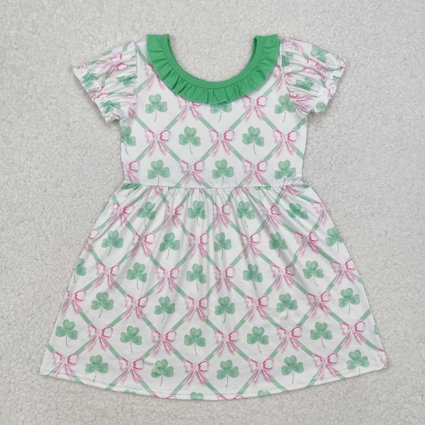 Sibling Baby Girls Clovers Bows Checked Pants Pajamas Clothes Sets Zipper Romper