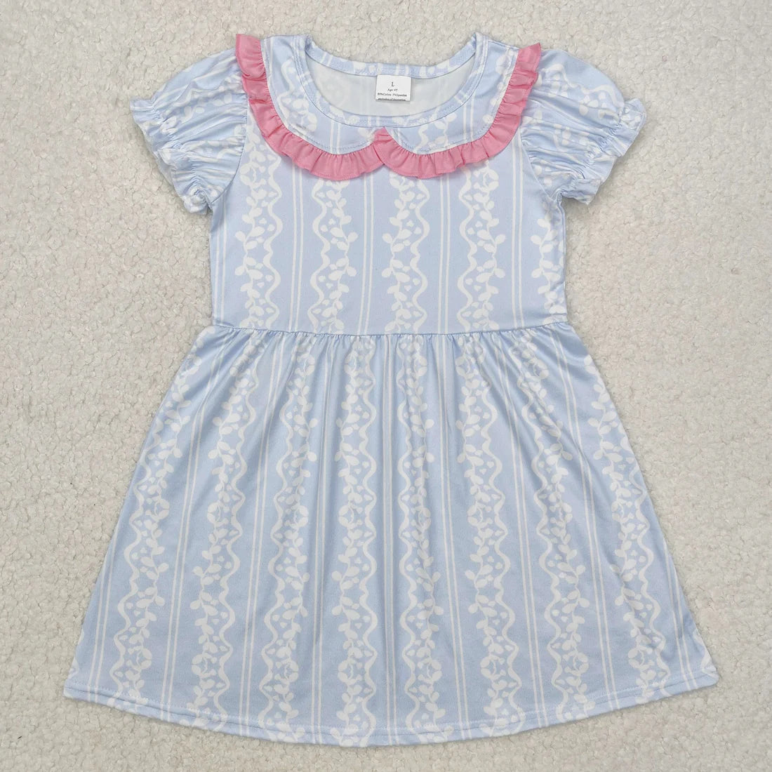 Sibling Baby Girls Flowers Plaid Short Ruffle Sleeve Knee Length Dresses
