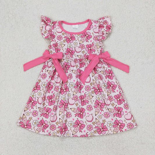 GSD1820 Pen Bows Flowers Pink Girls Back to School Dress
