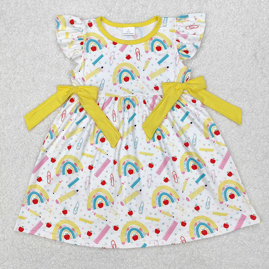 GSD1823 Pen Rainbow Apple Bows Girls Back to School Dress