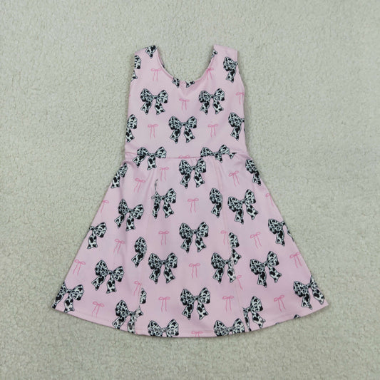 Sibling Baby Girls Cow Print Bows Short Knee Length Dress Tassel Rompers