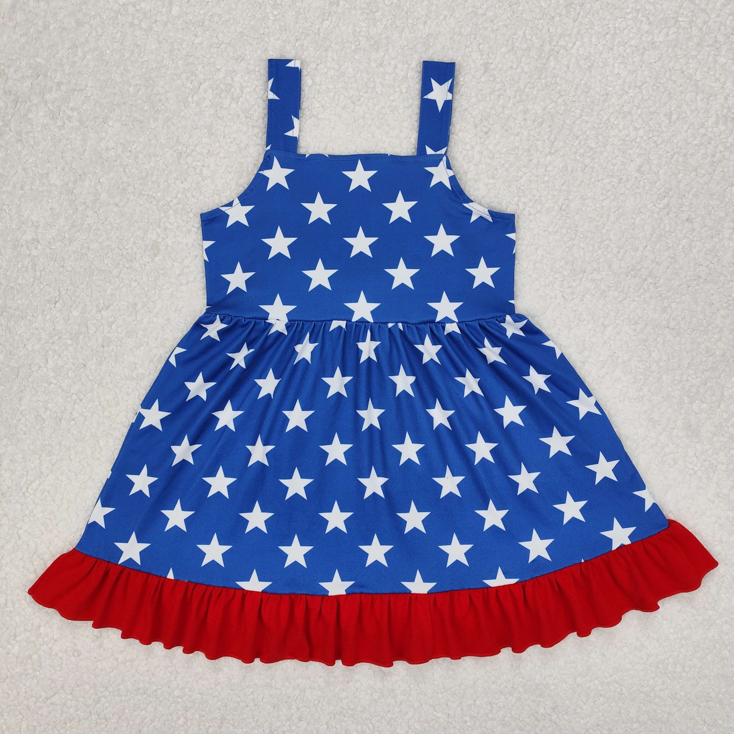 Sibling Baby Girls Strap Bows Cows 4th of July Western Ruffle Knee Length Dresses