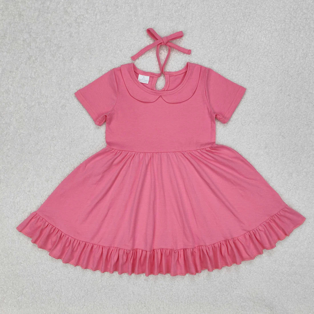 Sibling Baby Girls Round Collar Ruffle Knee Length Dresses
