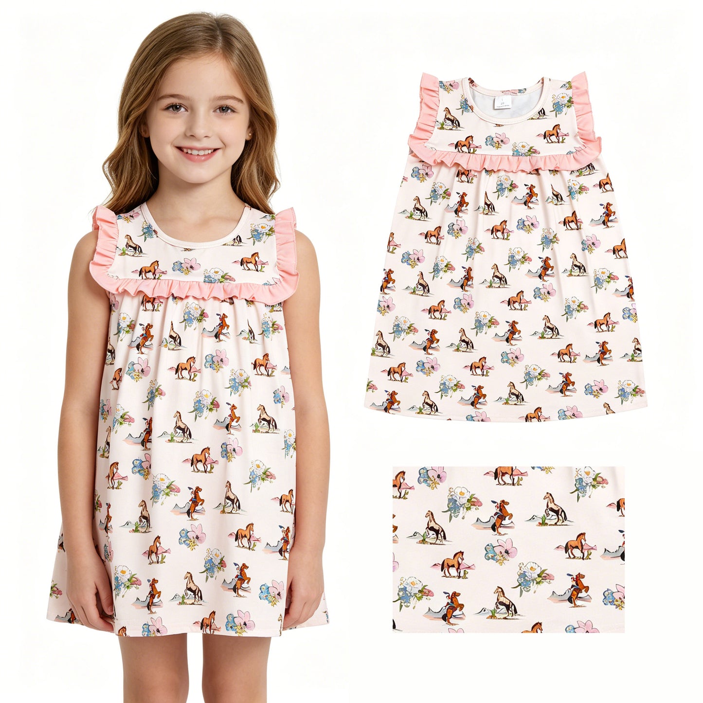 GSD1940 Baby Girls Cowgirl Flowers Sleeveless Western Dress