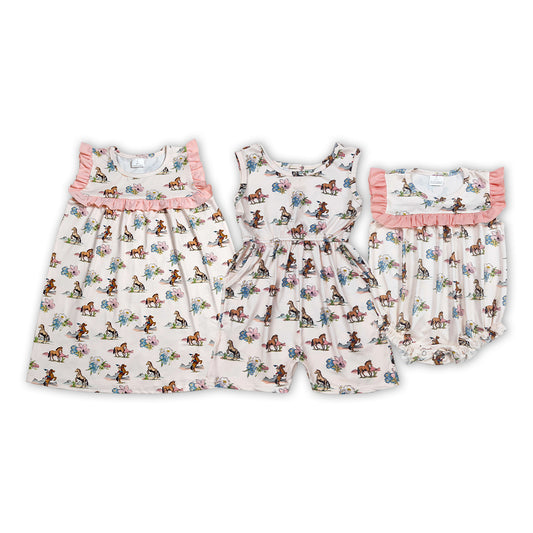 Cowgirl Flowers Sleeveless Baby Girls Western Clothes Sisters Wear