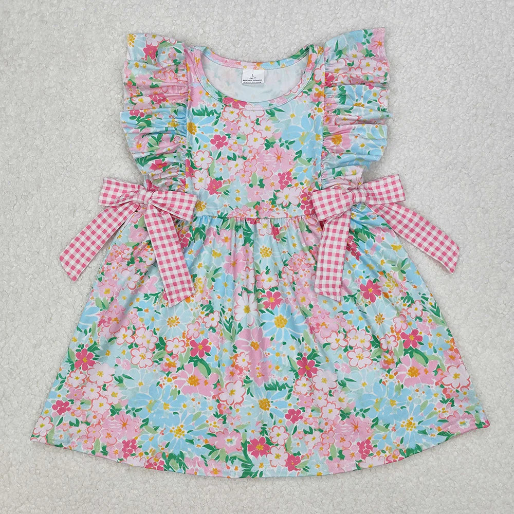Sibling Baby Girls Blue Pink Flowers Rompers Dresses Outfits Sets