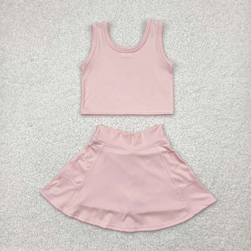 Girls  Light Pink Tank & Skort Set - Kids Solid Color Active Outfit