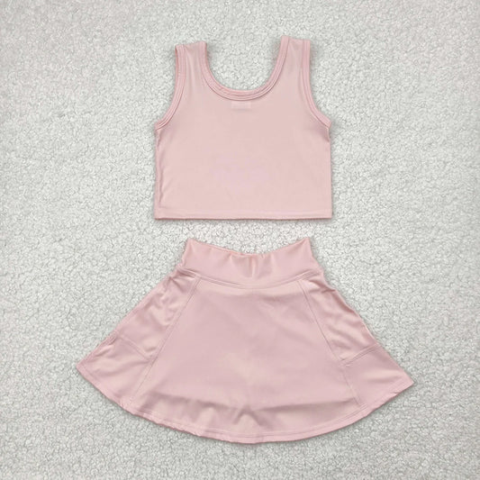 Girls  Light Pink Tank & Skort Set - Kids Solid Color Active Outfit
