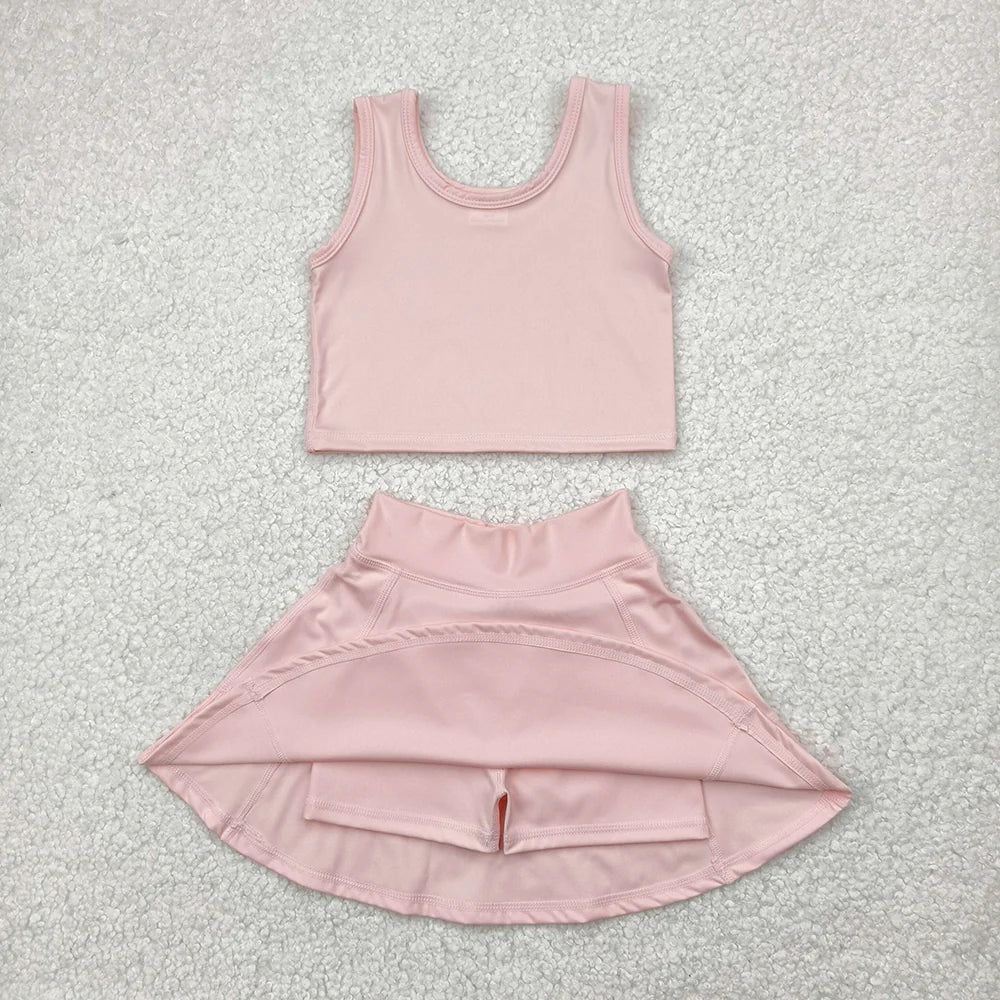 Girls  Light Pink Tank & Skort Set - Kids Solid Color Active Outfit