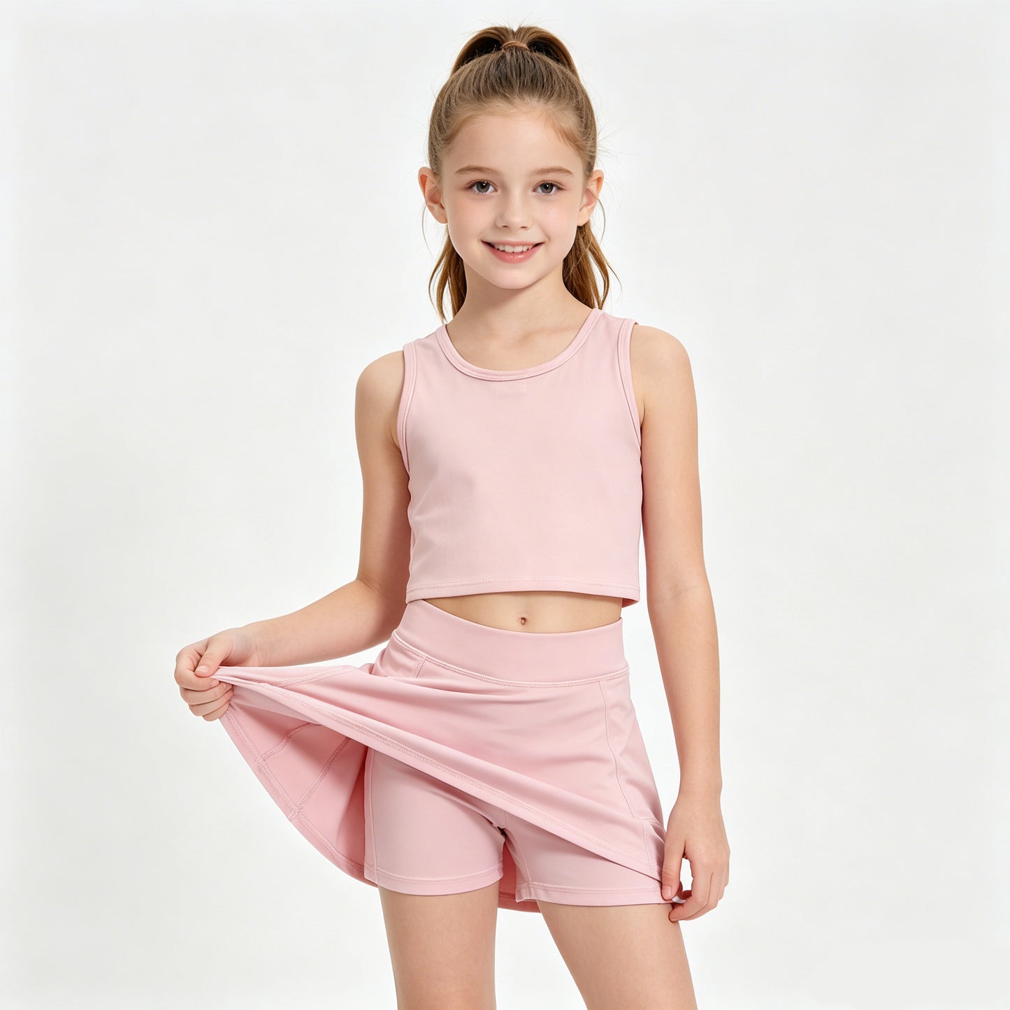 Girls  Light Pink Tank & Skort Set - Kids Solid Color Active Outfit