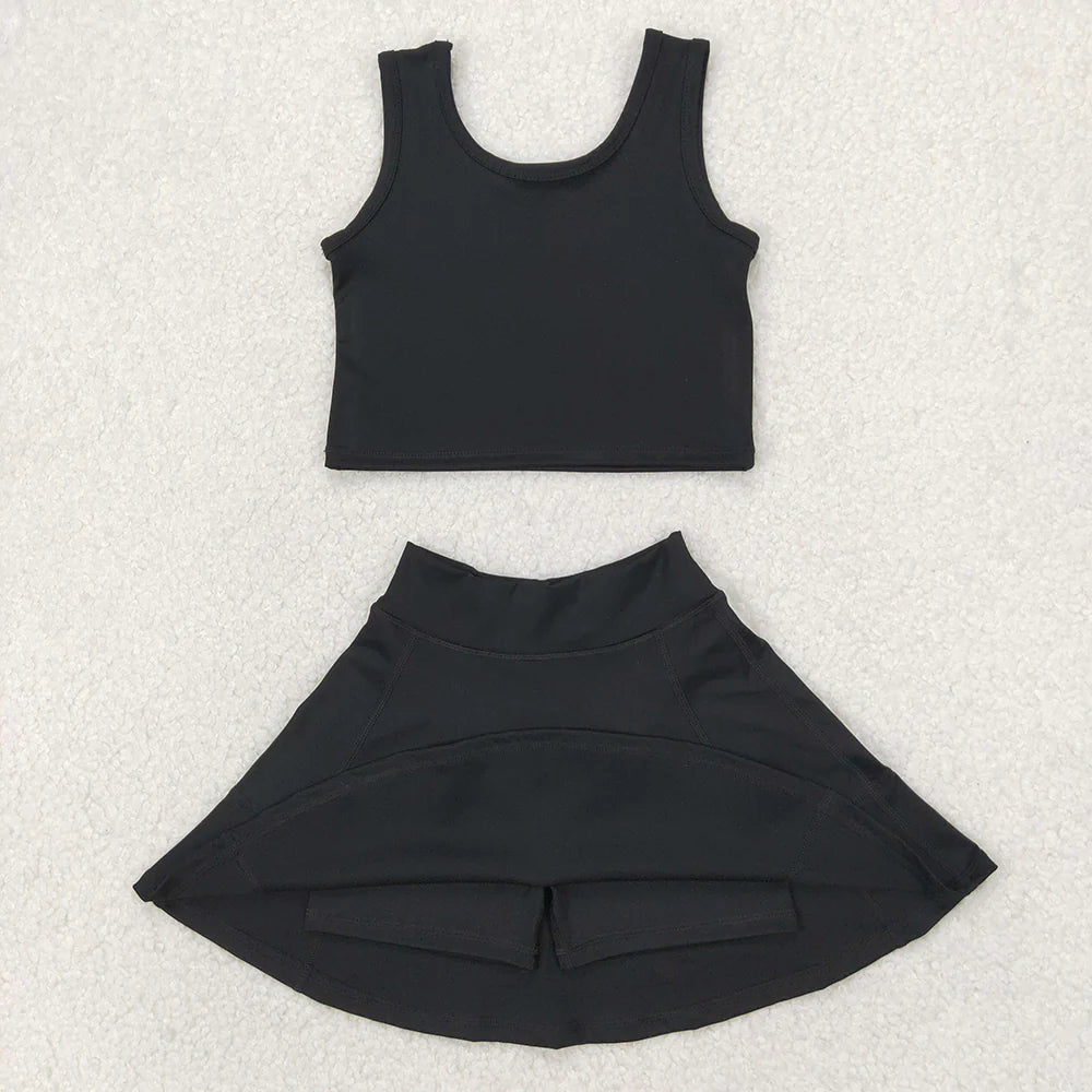 Girls  Black Tank & Skort Set - Kids Solid Color Active Outfit