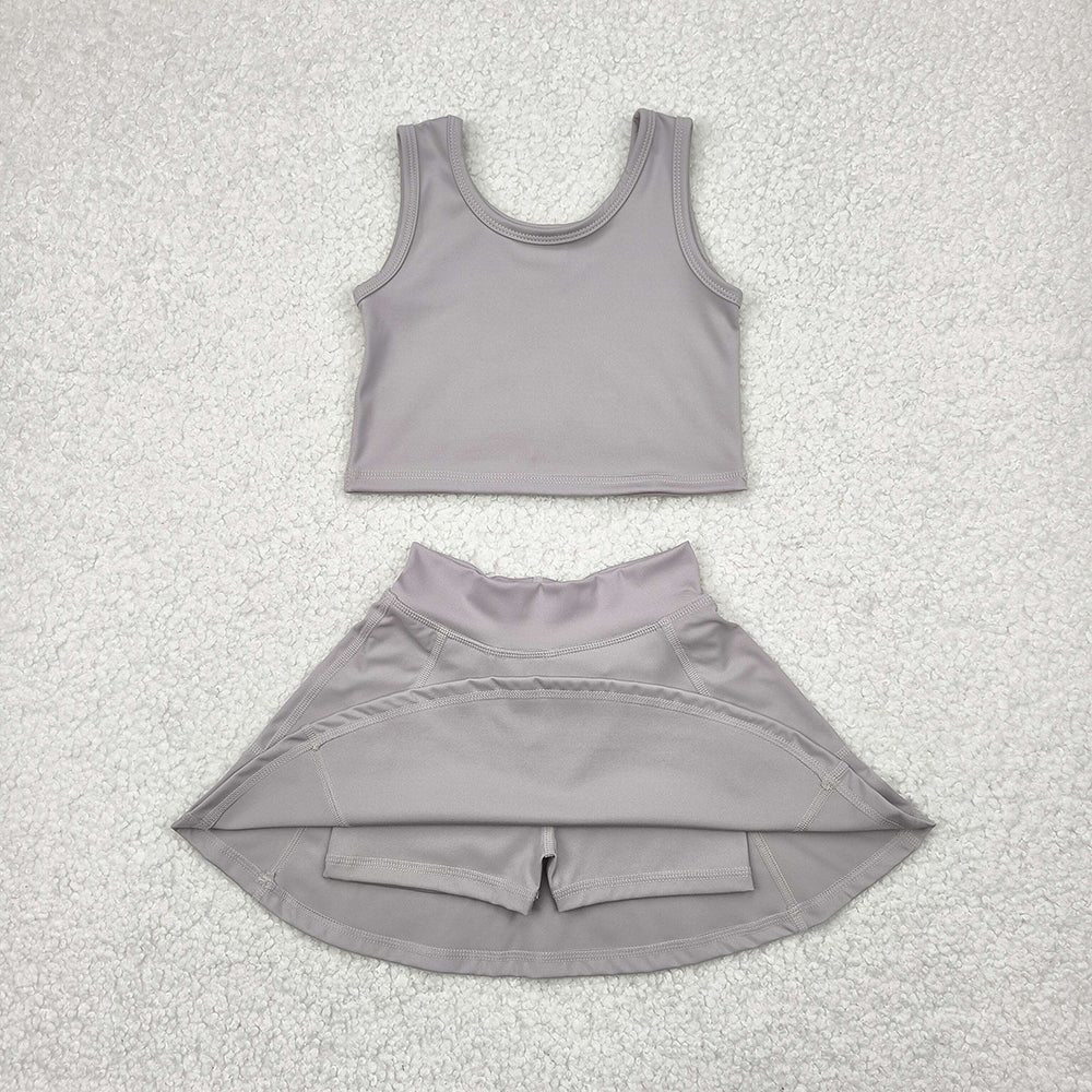 Girls Mint Grey Tank & Skort Set - Kids Solid Color Active Outfit