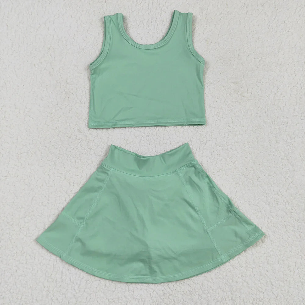 Girls Mint Green Tank & Skort Set - Kids Solid Color Active Outfit