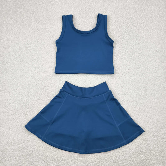 Girls  Dark Blue Tank & Skort Set - Kids Solid Color Active Outfit