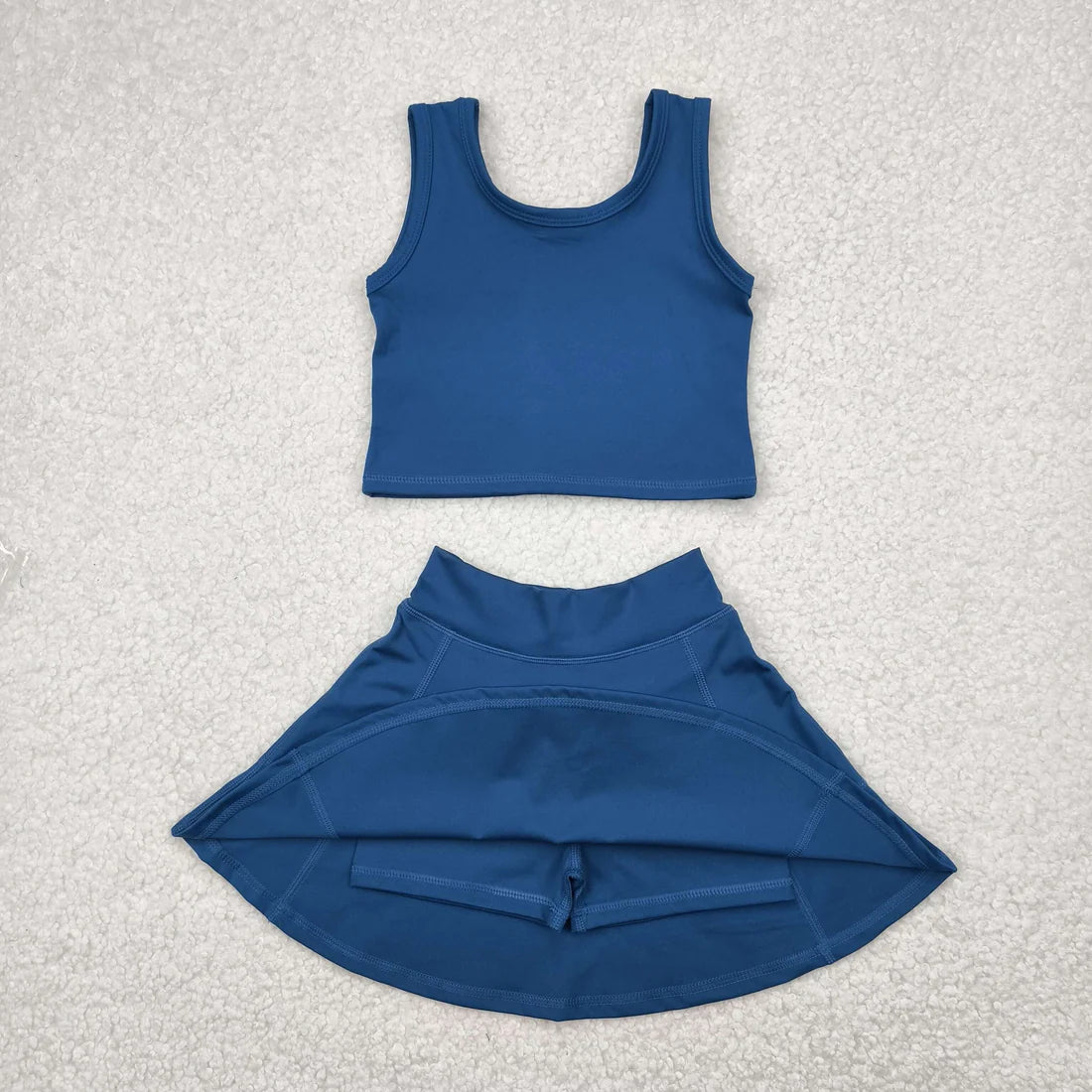 Girls  Dark Blue Tank & Skort Set - Kids Solid Color Active Outfit