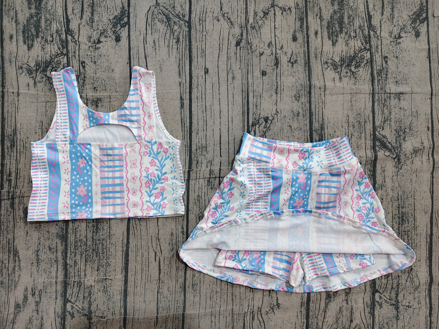 Preorder Small Flowers Sleeveless Top Skirts Girls Summer Yoga Clothes Set