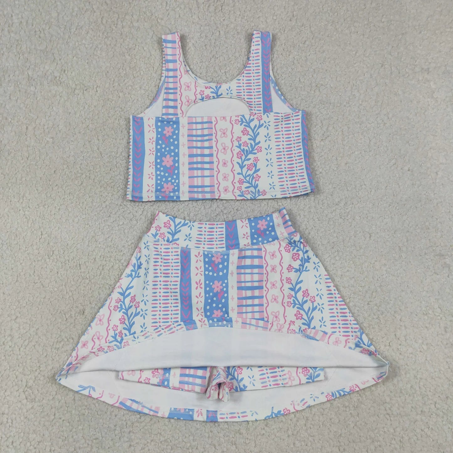 Sibling Baby Girls Sleeveless Colorful Flowers Vest Skirt Shorts Yoga Active Clothes Sets