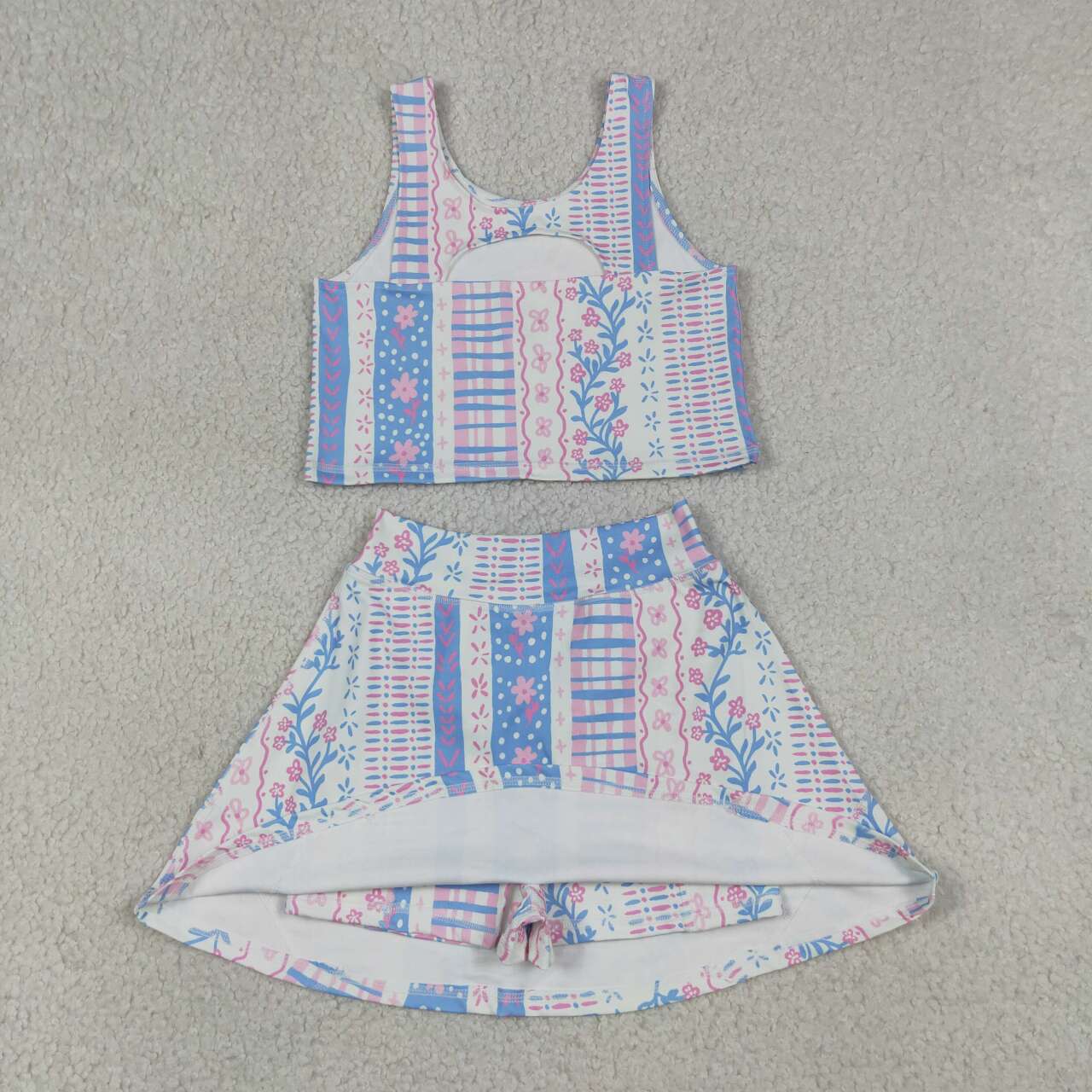 GSD1995 Small Flowers Tank Top Skort Girls Summer Yoga Clothes Set