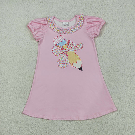 GSD2017 Pen Colorful Flowers Pink Girls Back to School Dress
