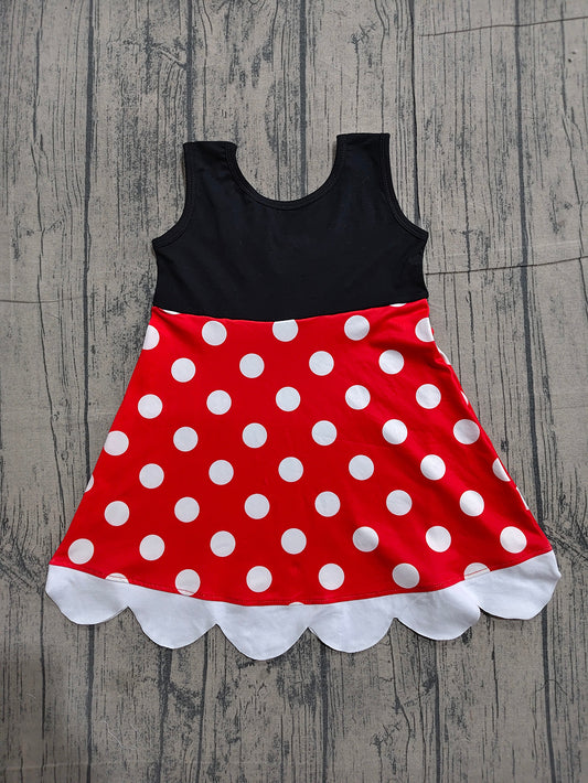 GSD2037 Preorder Cartoon Mouse Dots Print Girls Sleeveless Summer Knee Length Dress
