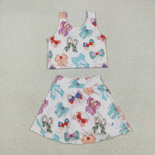 GSD2046 Cartoon Princess Bows Tank Top Skirts Shorts Girls Summer Yoga Clothes Set