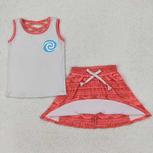 GSD2073  Water Grey Print Vest Top Skirts Shorts Girls Summer Cartoon Princess Clothes Set
