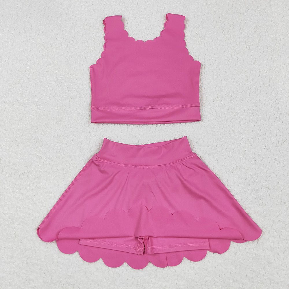 3 Colors Tank Top Skirts Shorts Girls Scallop Yoga Clothes Set Sisters Wear