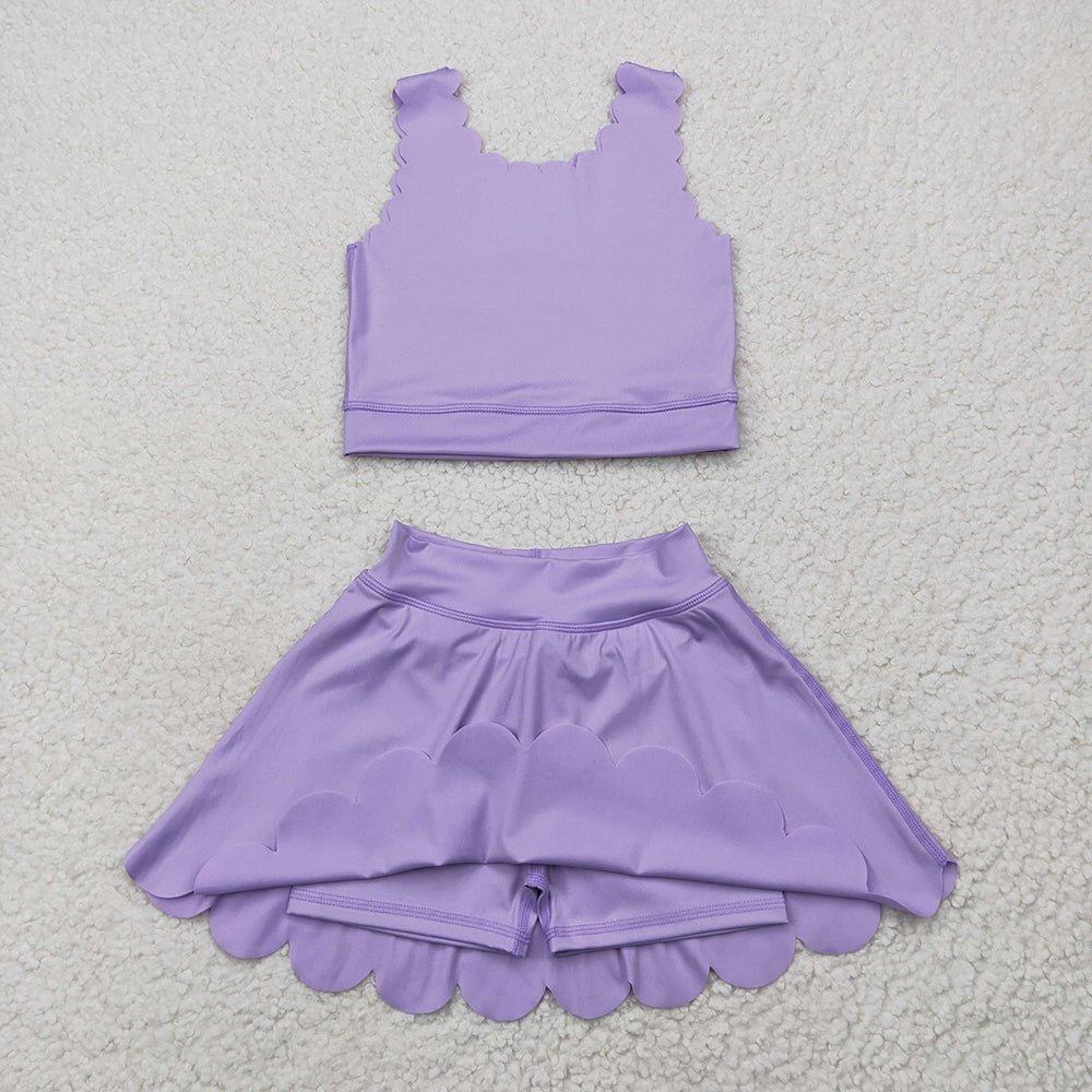 3 Colors Tank Top Skirts Shorts Girls Scallop Yoga Clothes Set Sisters Wear